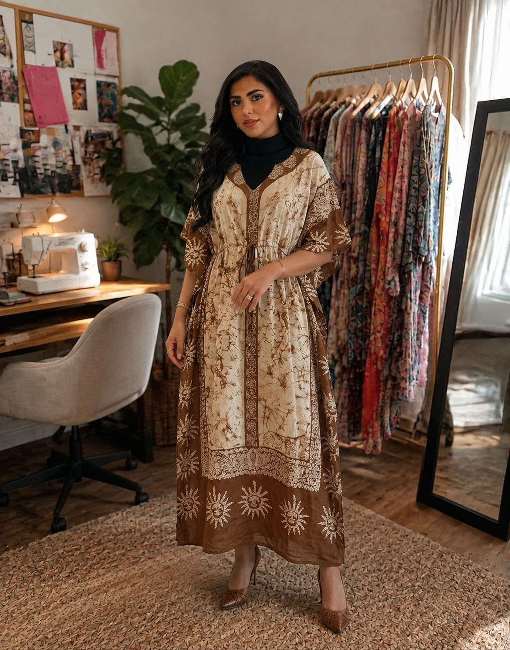 Batik Print Kaftan Maxi Dress