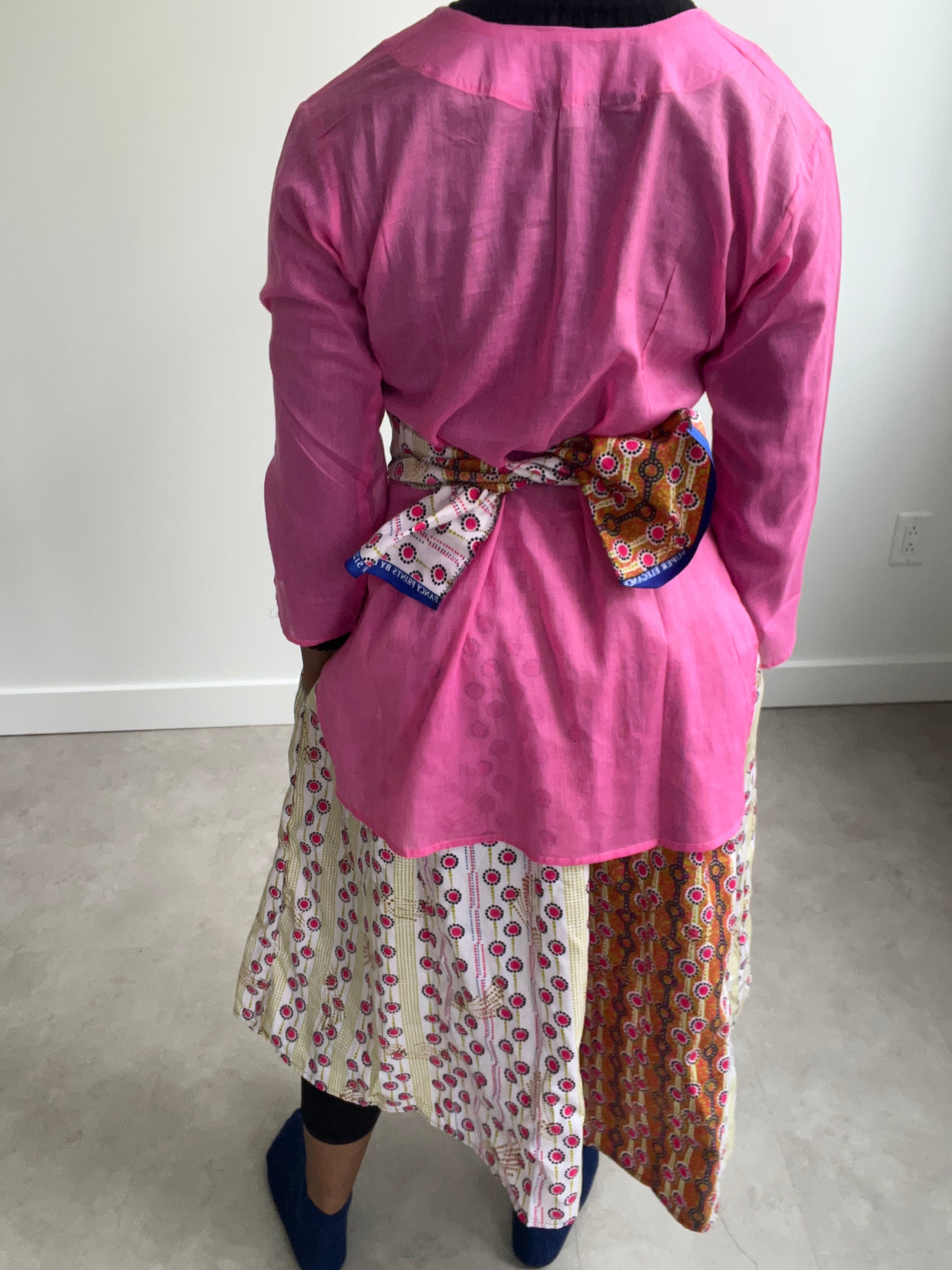 Boho Pink Tunic w/ Patchwork Midi Skirt (Scarf Included)